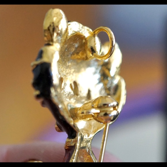 Vintage Black & Orange Enameled Kitty Cat Pin - Picture 3 of 6